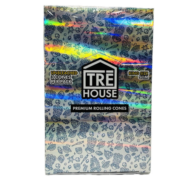 Tre House - Premium Rolling Cones - King Size Slim - 3 Cones Per Pack - 24 Packs Per Box-UNBLEACHED