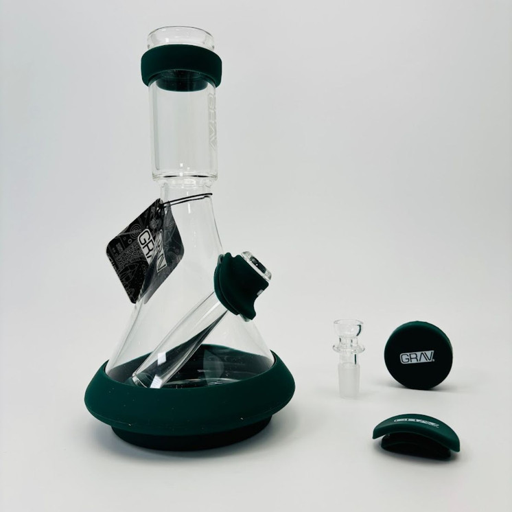 Grav - Deco Beaker Waterpipe With Silicone Accents Clear - 38db.0 -Dark Teal