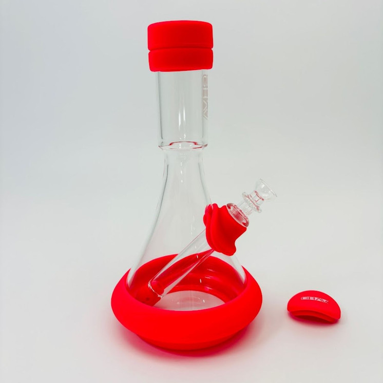 Grav - Deco Beaker Waterpipe With Silicone Accents Clear - 38db.0 -Toxic Pink