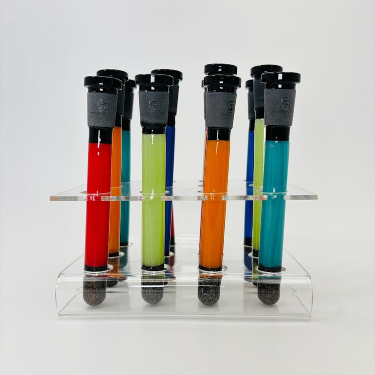 Sense Glass - Downstem - 5.5 Inches X 6 Inches - Colored Tube With Dicro Base - 19mm -  Assorted Colors - 12 Counts Per Display