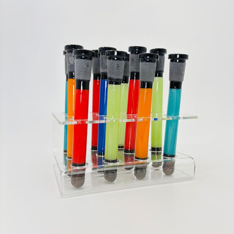 Sense Glass - Downstem - 5.5 Inches X 6 Inches - Colored Tube With Dicro Base - 19mm -  Assorted Colors - 12 Counts Per Display