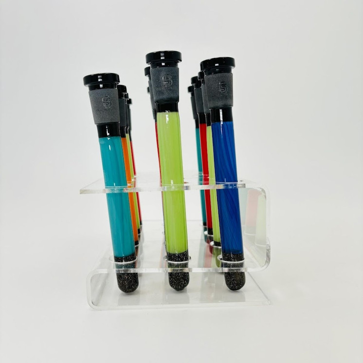 Sense Glass - Downstem - 5.5 Inches X 6 Inches - Colored Tube With Dicro Base - 19mm -  Assorted Colors - 12 Counts Per Display