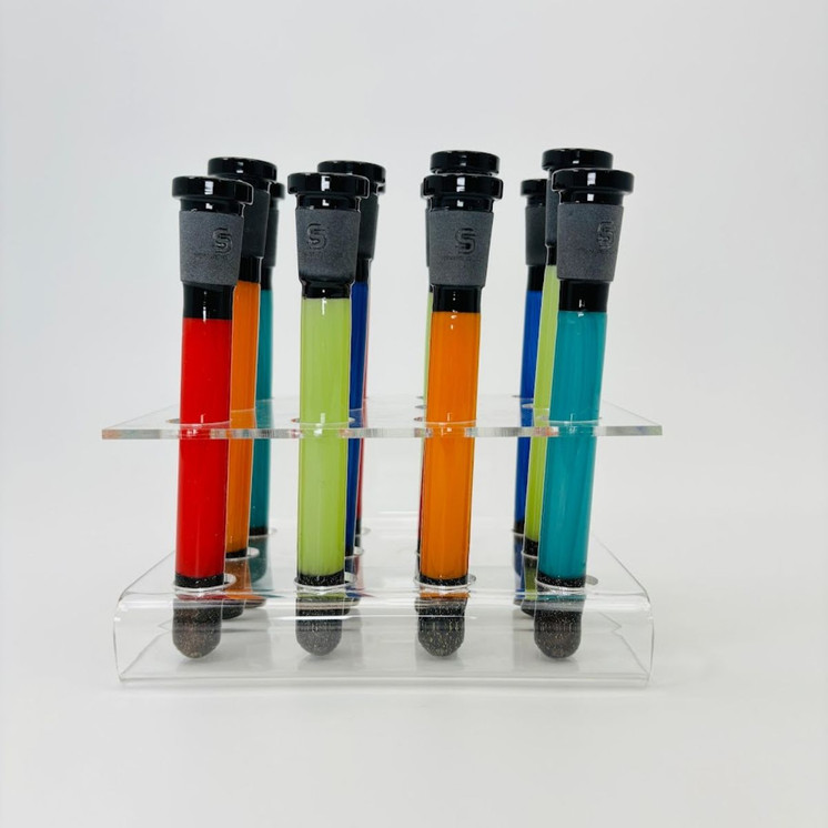 Sense Glass - Downstem - 5.5 Inches X 6 Inches - Colored Tube With Dicro Base - 19mm -  Assorted Colors - 12 Counts Per Display