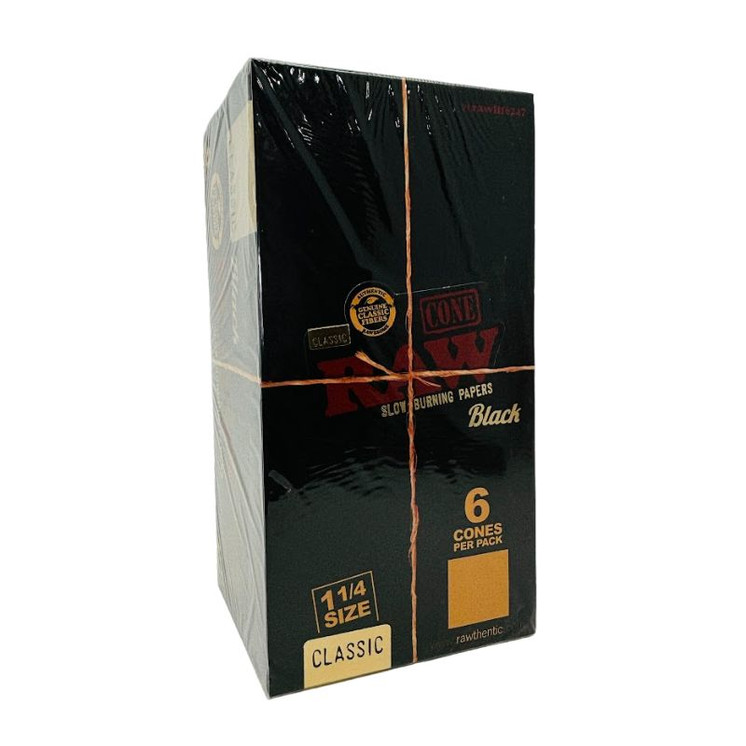 Raw Classic Cone Black 1.25 Size-6 Counts Per Pack-32 Packs Per Box