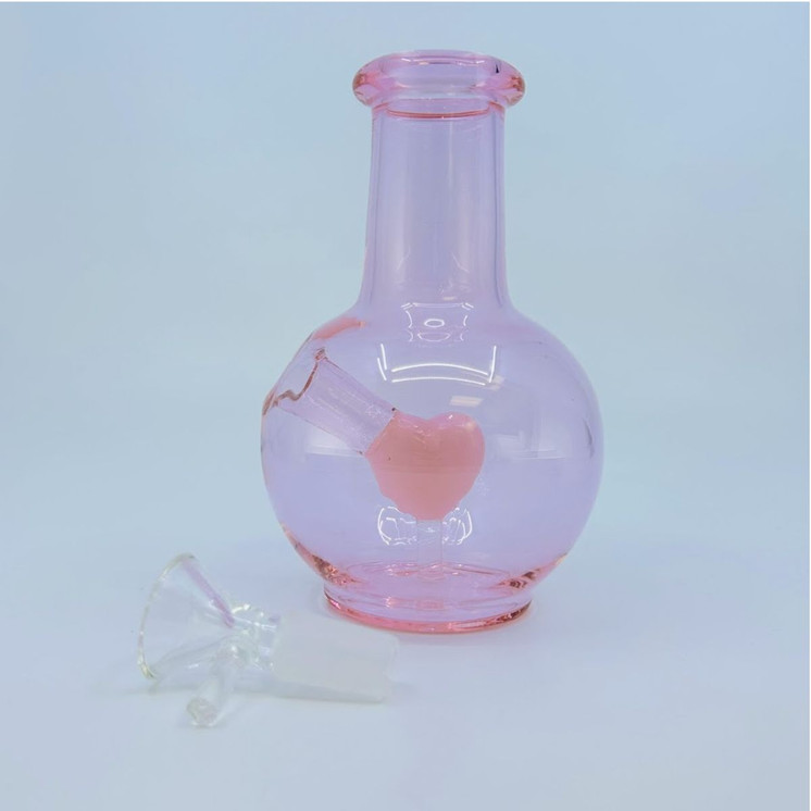 Pink Waterpipe - 6 Inches With Mini Heart Shower Perc