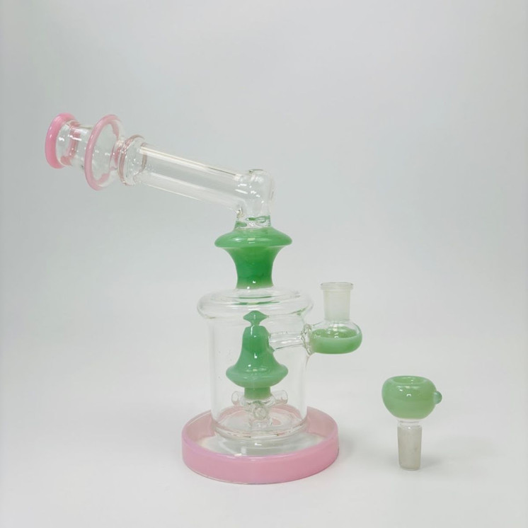 9 Inches - Waterpipe With Bell Showerhead Perc - RH-168-Pink Green