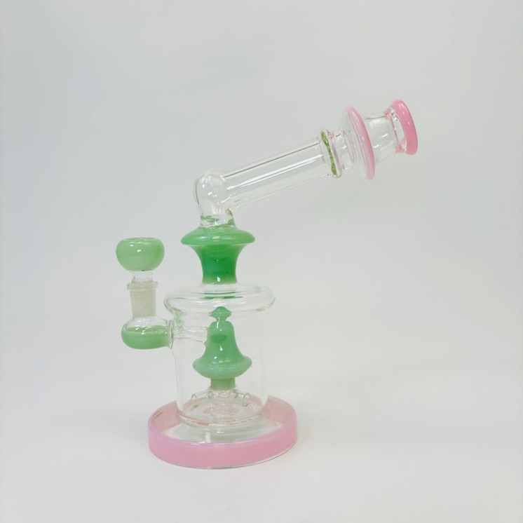 9 Inches - Waterpipe With Bell Showerhead Perc - RH-168-Pink Green
