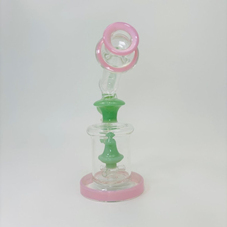 9 Inches - Waterpipe With Bell Showerhead Perc - RH-168-Pink Green