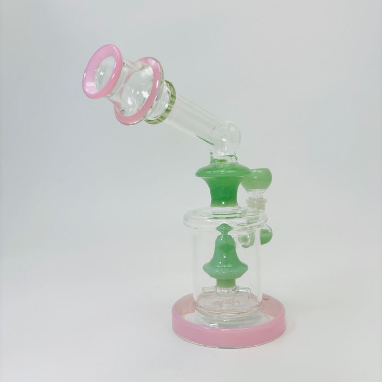 9 Inches - Waterpipe With Bell Showerhead Perc - RH-168-Pink Green