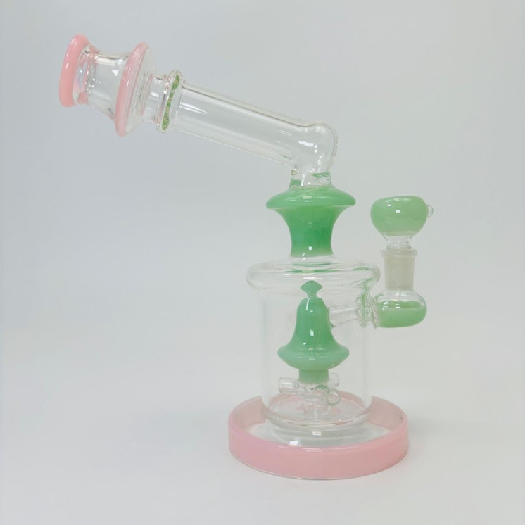 9 Inches - Waterpipe With Bell Showerhead Perc - RH-168-Pink Green