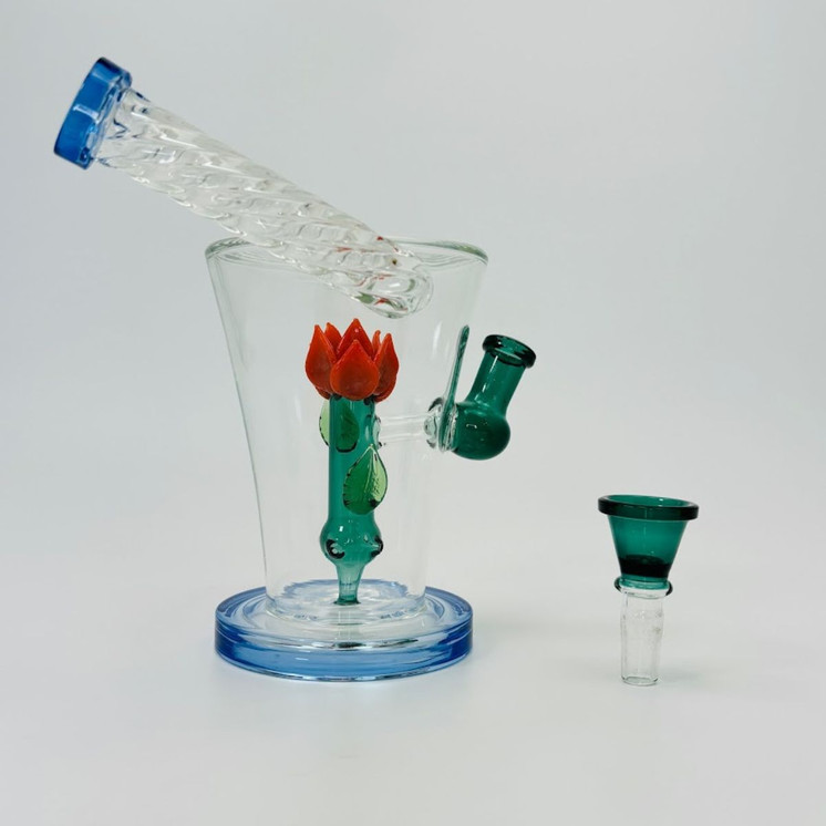 8 Inches - Waterpipe Swirl Mouthpiece With Flower Shower Perc - 45 Degree - RH-160-Blue