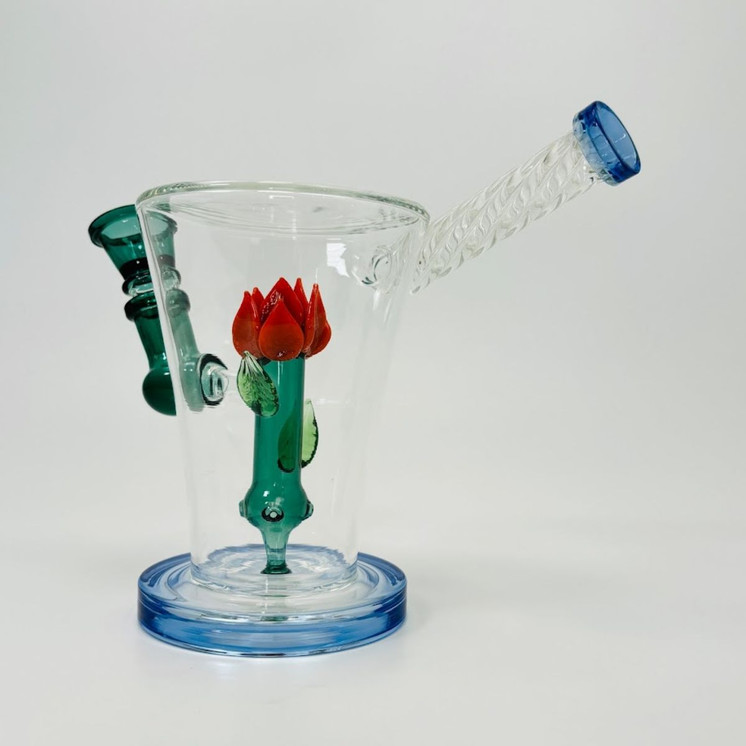 8 Inches - Waterpipe Swirl Mouthpiece With Flower Shower Perc - 45 Degree - RH-160-Blue
