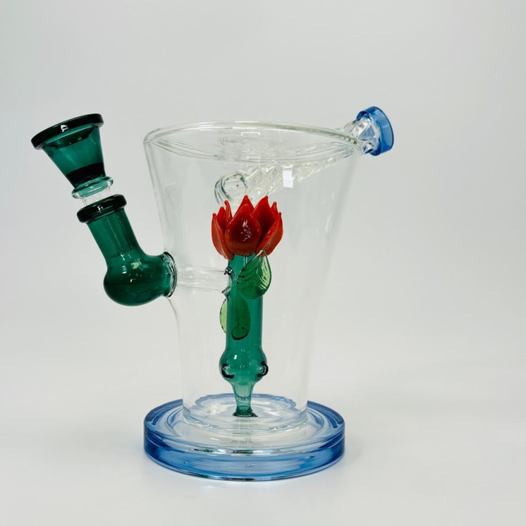 8 Inches - Waterpipe Swirl Mouthpiece With Flower Shower Perc - 45 Degree - RH-160-Blue