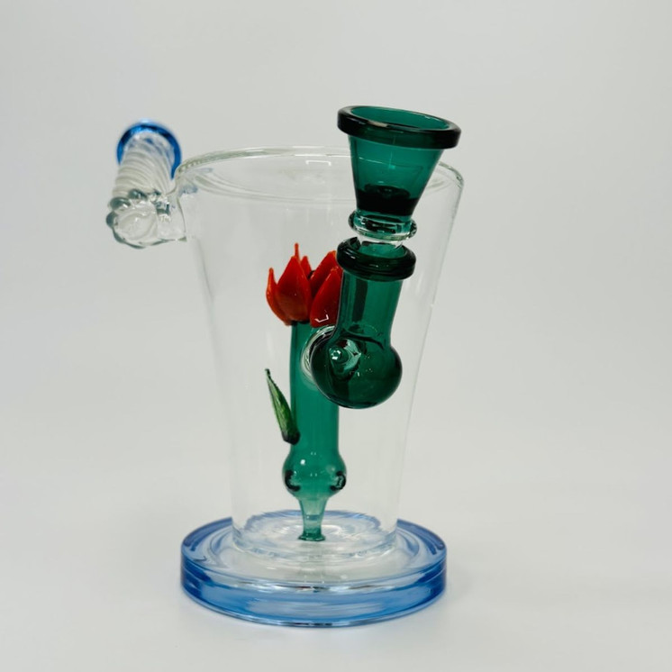 8 Inches - Waterpipe Swirl Mouthpiece With Flower Shower Perc - 45 Degree - RH-160-Blue