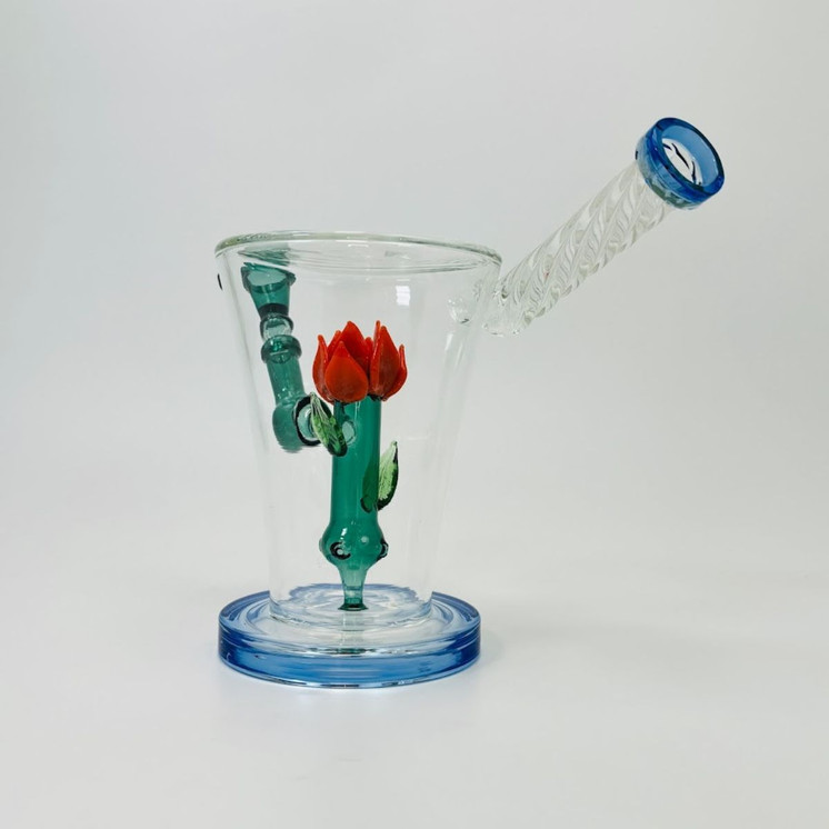 8 Inches - Waterpipe Swirl Mouthpiece With Flower Shower Perc - 45 Degree - RH-160-Blue