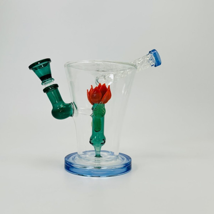 8 Inches - Waterpipe Swirl Mouthpiece With Flower Shower Perc - 45 Degree - RH-160-Blue