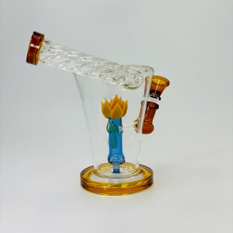 8 Inches - Waterpipe Swirl Mouthpiece With Flower Shower Perc - 45 Degree - RH-160-AMBER