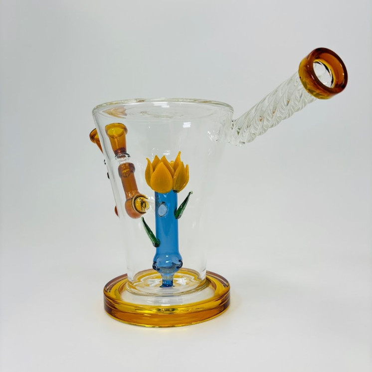 8 Inches - Waterpipe Swirl Mouthpiece With Flower Shower Perc - 45 Degree - RH-160-AMBER