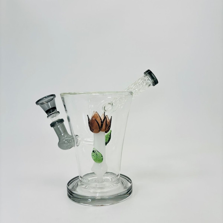 8 Inches - Waterpipe Swirl Mouthpiece With Flower Shower Perc - 45 Degree - RH-160-BLACK