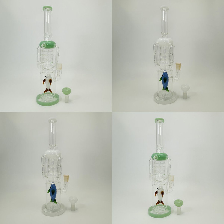 15 Inches - Waterpipe Recycler Straight With Animal Perc - RH-181