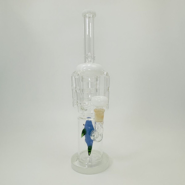 15 Inches - Waterpipe Recycler Straight With Animal Perc - RH-181-White