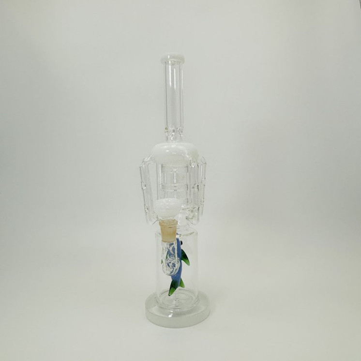 15 Inches - Waterpipe Recycler Straight With Animal Perc - RH-181-White