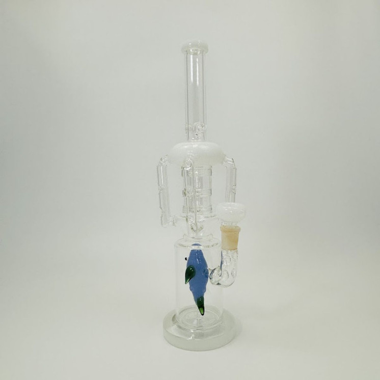 15 Inches - Waterpipe Recycler Straight With Animal Perc - RH-181-White