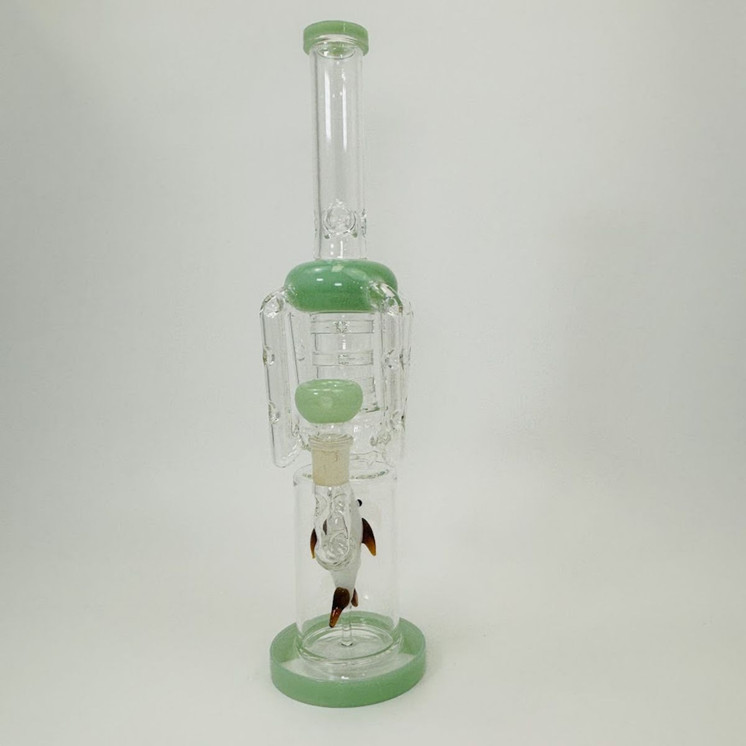 15 Inches - Waterpipe Recycler Straight With Animal Perc - RH-181-Green