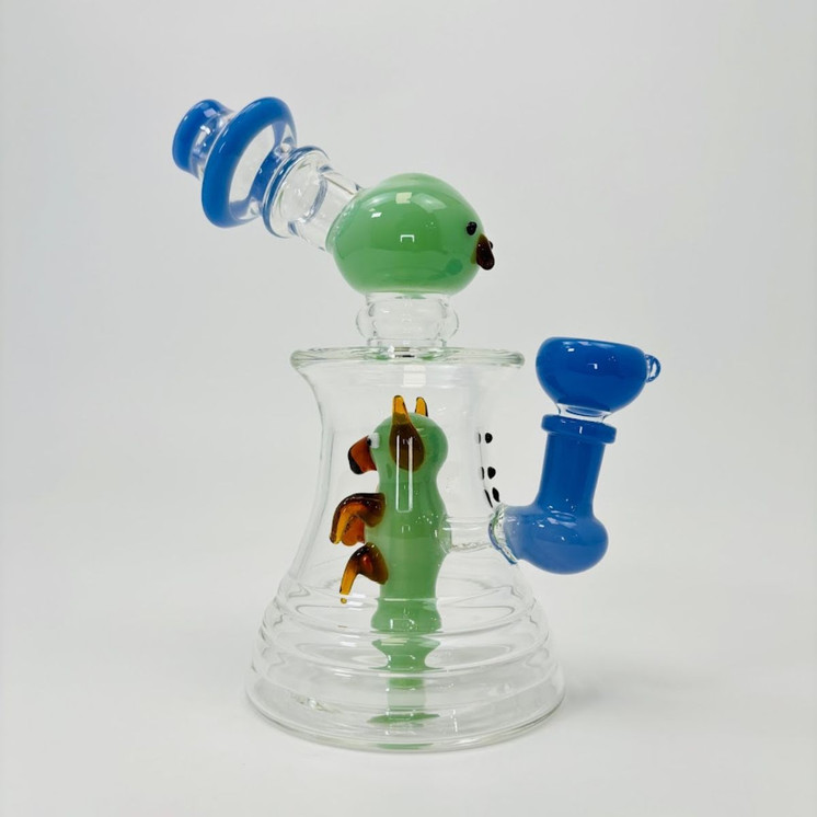 8.5 Inches - Waterpipe Snowman With Animal Shower Perc - RH-193-Blue Green