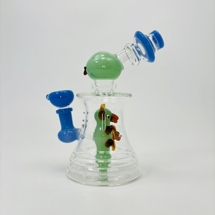 8.5 Inches - Waterpipe Snowman With Animal Shower Perc - RH-193-Blue Green