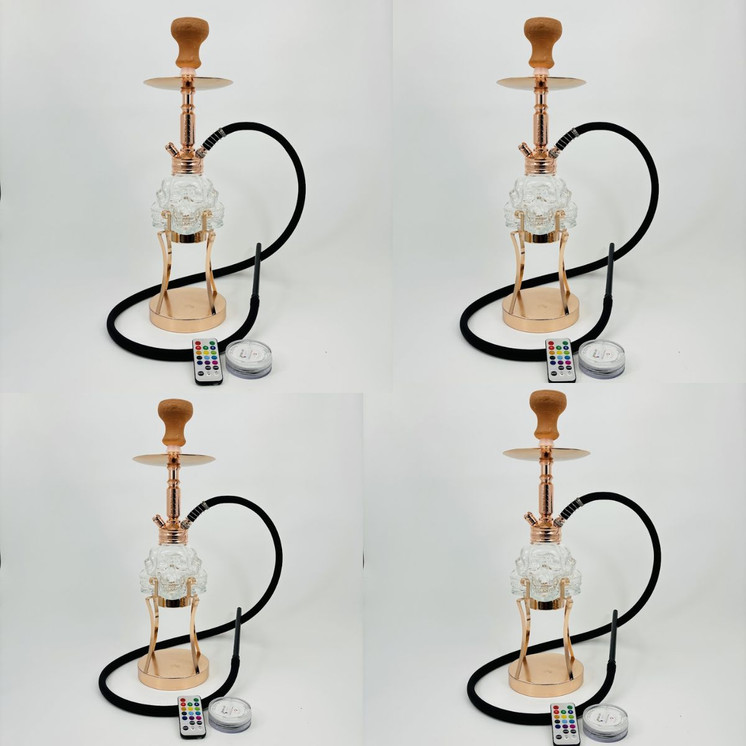 Luxor - Shisha Hookah - 21 Inches - 1 Hose - Skull Vase With LED Light and Honeycomb Diffuser in the Bottom Pipe (MKA-099)-Pink