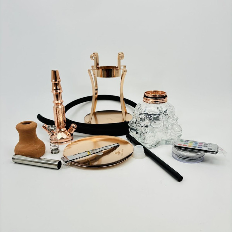 Luxor - Shisha Hookah - 21 Inches - 1 Hose - Skull Vase With LED Light and Honeycomb Diffuser in the Bottom Pipe (MKA-099)-Pink