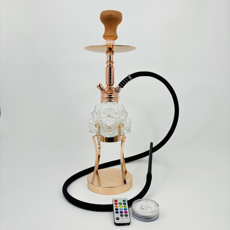 Luxor - Shisha Hookah - 21 Inches - 1 Hose - Skull Vase With LED Light and Honeycomb Diffuser in the Bottom Pipe (MKA-099)-Pink