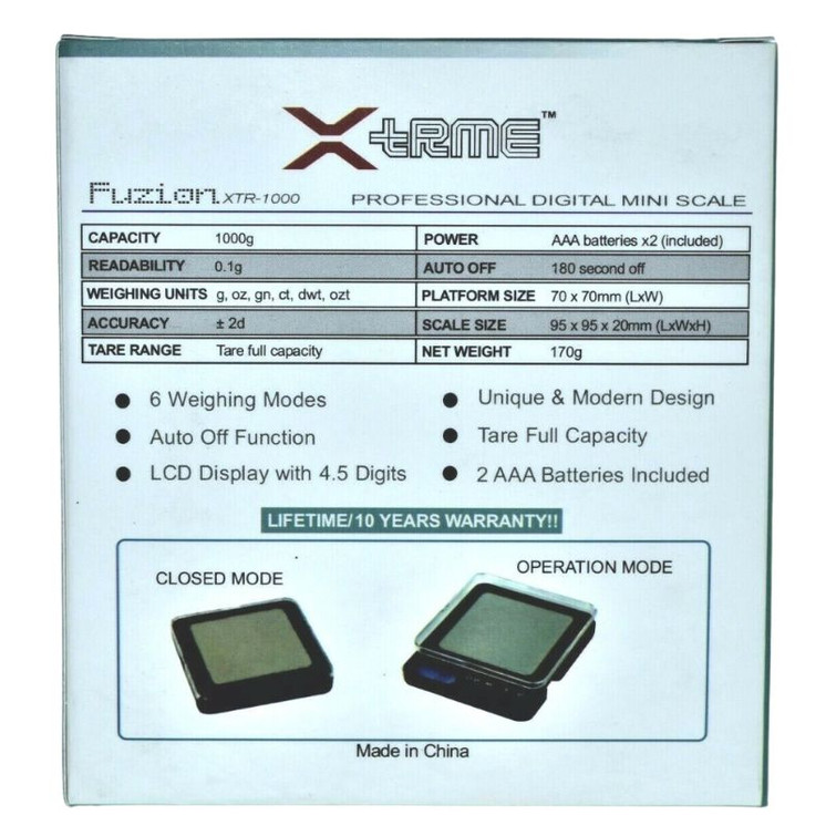 Fuzion - Xtreme Digital Mini Scale - 1000 Grams X 0.1 Gram - XTR-1000 - Black