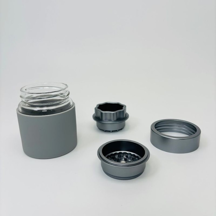 Aluminum Grinder With 100mm Glass Jar - 339 Grams -Gray