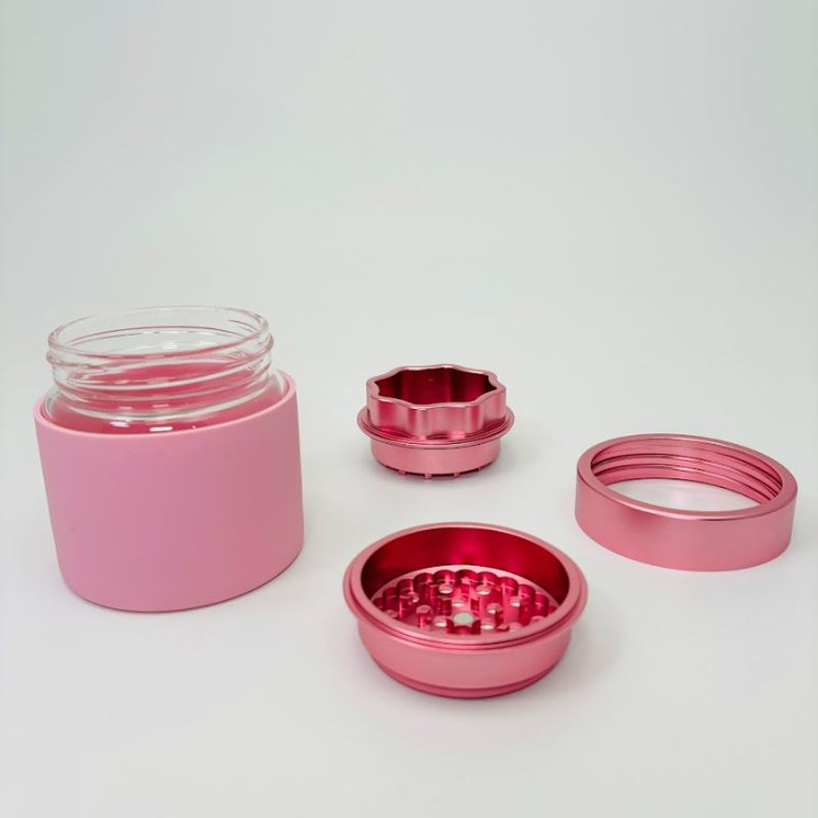 Aluminum Grinder With 100mm Glass Jar - 339 Grams -Pink