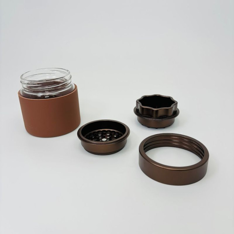 Aluminum Grinder With 100mm Glass Jar - 339 Grams -Brown