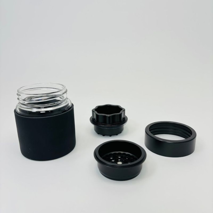Aluminum Grinder With 97mm Glass Jar - 256 Grams -(JC9074)-Black