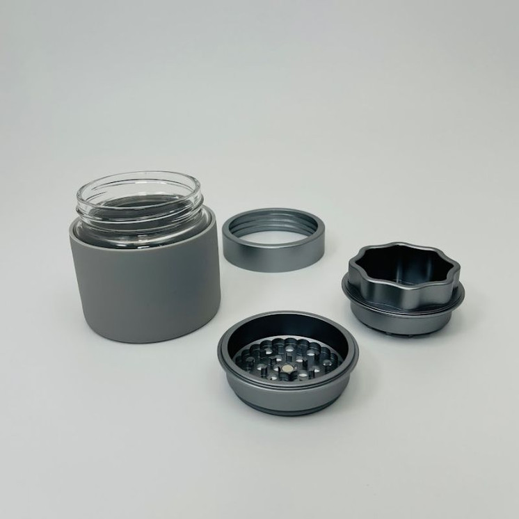Aluminum Grinder With 97mm Glass Jar - 256 Grams -(JC9074)-Gray