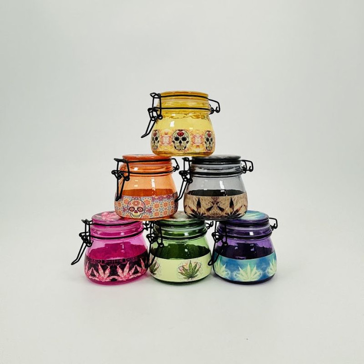 Glass Storage Jars - Rasta Assorted Designs - 6 Counts Per Box
