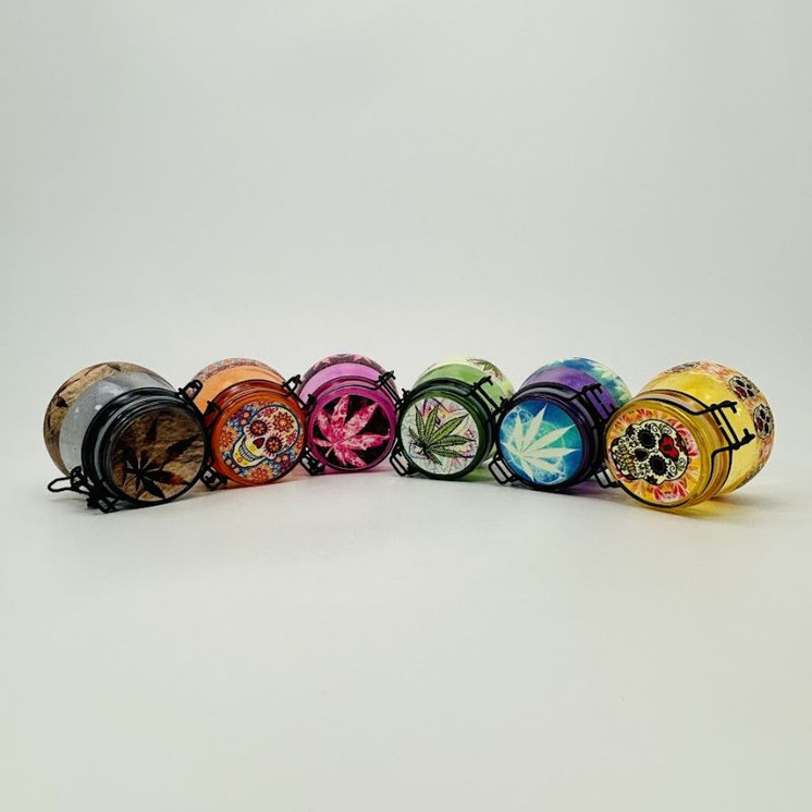 Glass Storage Jars - Rasta Assorted Designs - 6 Counts Per Box