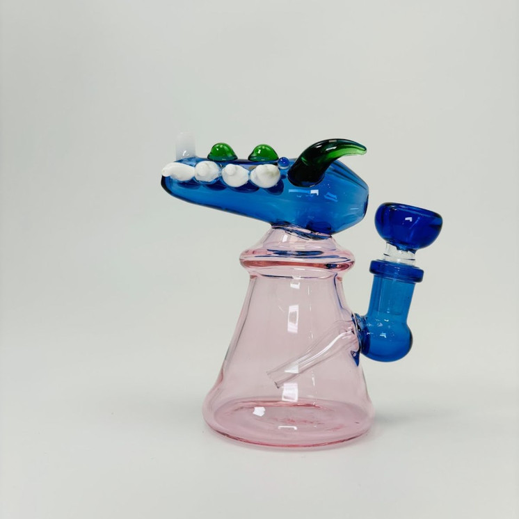 Horn With Bell-base Waterpipe - 6 Inches - (RHB-21)-BLUE PINK