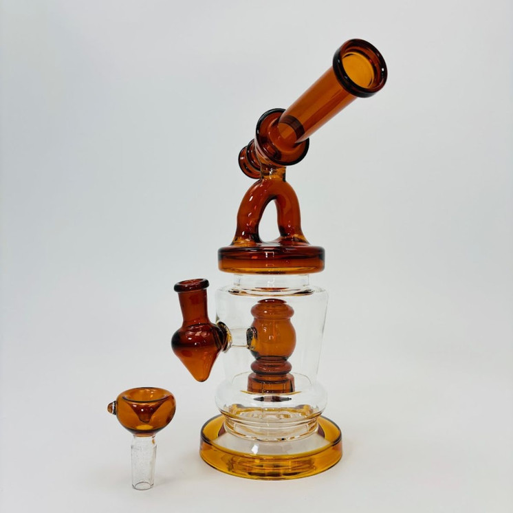Telescope Style Waterpipe With Shower Perc - 10.5 Inches - (RH-172)-AMBER