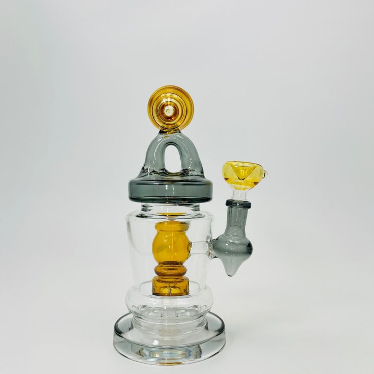 Telescope Style Waterpipe With Shower Perc - 10.5 Inches - (RH-172)-YELLOW GREY