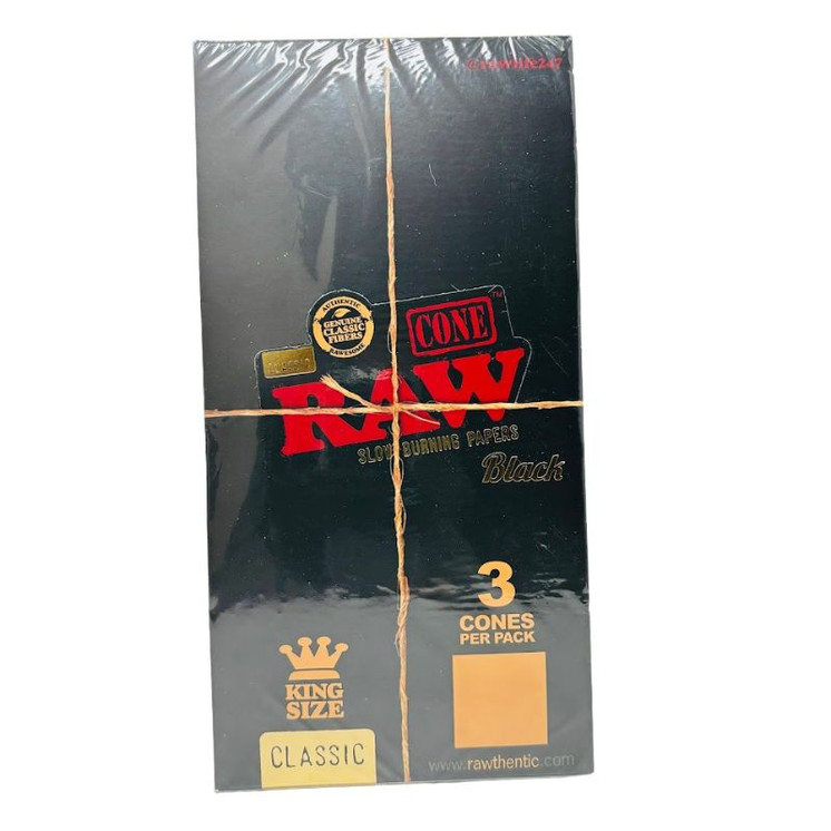 Raw - Classic Cones Black - King Size Bilk - 3 Pieces Per Pack - 32 Pack Per Display
