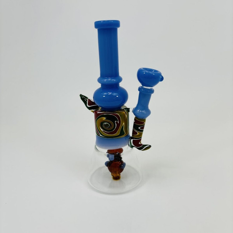 10 Inches - Waterpipe - Wig-Wag Beaker With Animal Perc - (RH-203) -Blue