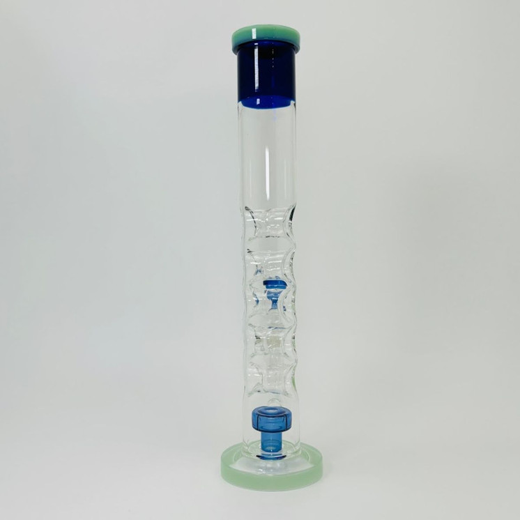 Straight Swiss Cheese Waterpipe With Showerhead Perc - 15 Inches - (RH-162)-BLUE GREEN