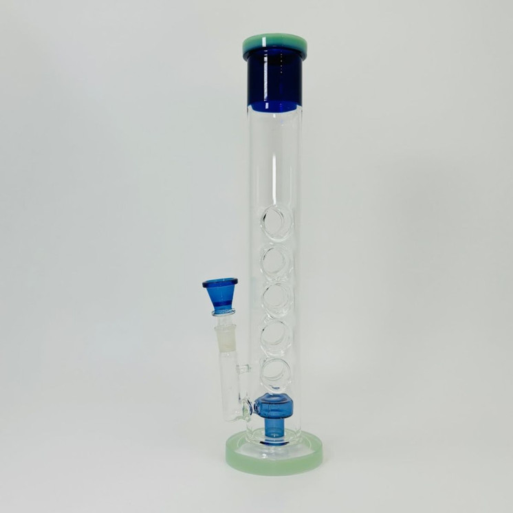 Straight Swiss Cheese Waterpipe With Showerhead Perc - 15 Inches - (RH-162)-BLUE GREEN