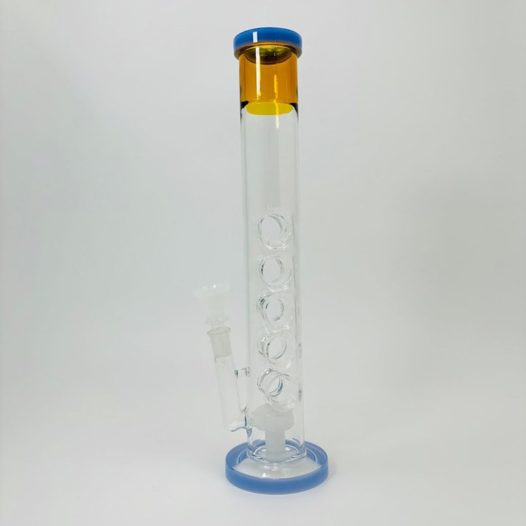Straight Swiss Cheese Waterpipe With Showerhead Perc - 15 Inches - (RH-162)-BLUE YELLOW