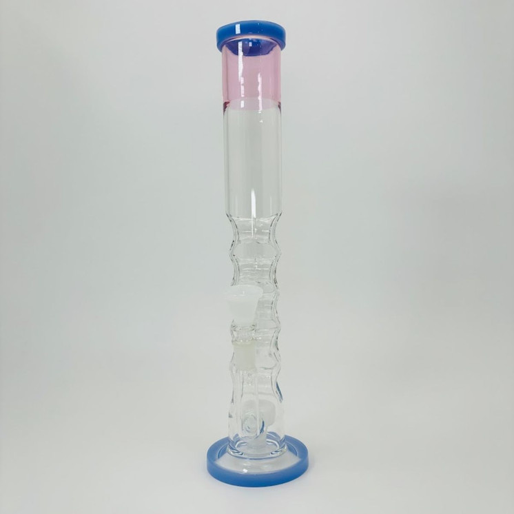 Straight Swiss Cheese Waterpipe With Showerhead Perc - 15 Inches - (RH-162)-PINK BLUE